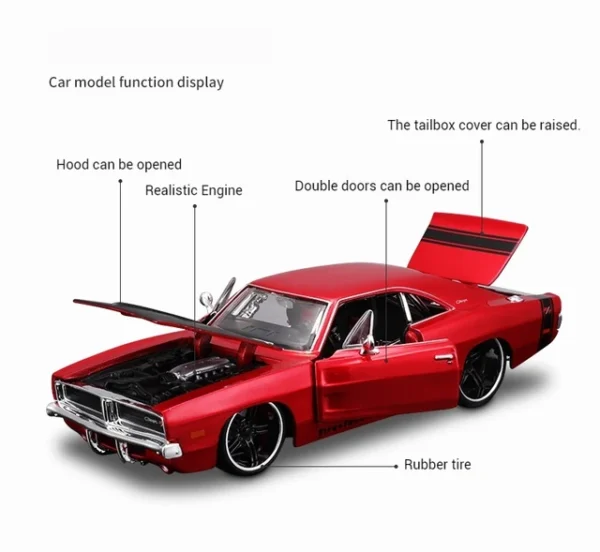 1:32 Diecast Dodge Charger Alloy Metal Pull Back Die-Cast Car Scale Model Pullback with Sound Light Mini - Image 2