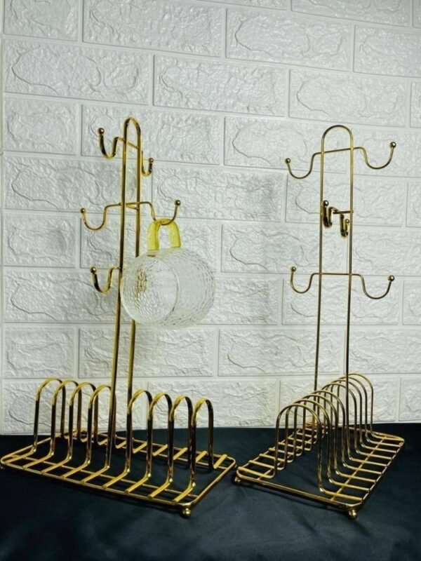 Gold Cup & Saucer Rack – 6-Cup, 6-Saucer Organizer Stand